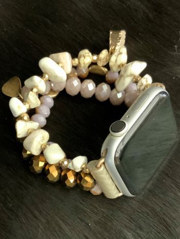 Beautiful beaded mauve, copper, gold and cream multi-layered apple watch band
